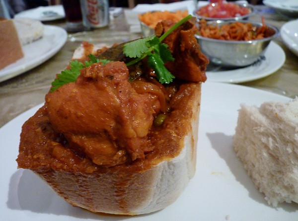Curry Chicken stuffed into a loaf of bread from Bunny Chow Restaurant in Durban 2015